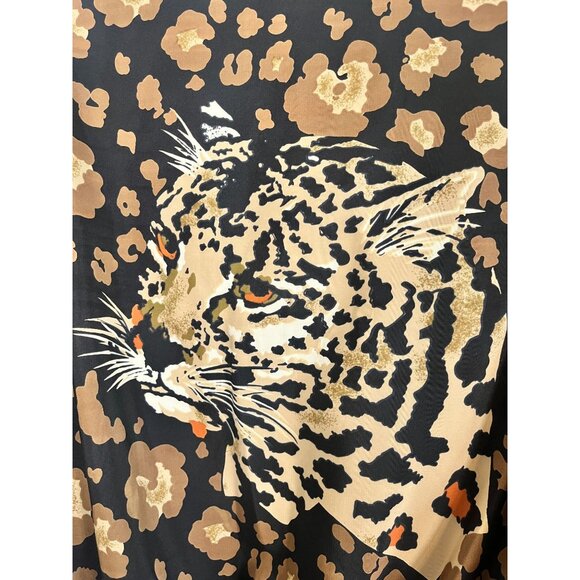 Retro Animal Print Bomber Jacket L Brown Leopard Safari Neutral Chic Festive 70s - Picture 4 of 14